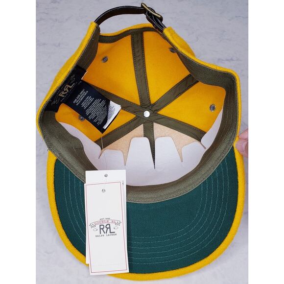 NWT DOUBLE RL RRL RALPH LAUREN Winged Logo Wool Blend Felt Ball Cap Gold/ Yellow - Picture 2 of 10